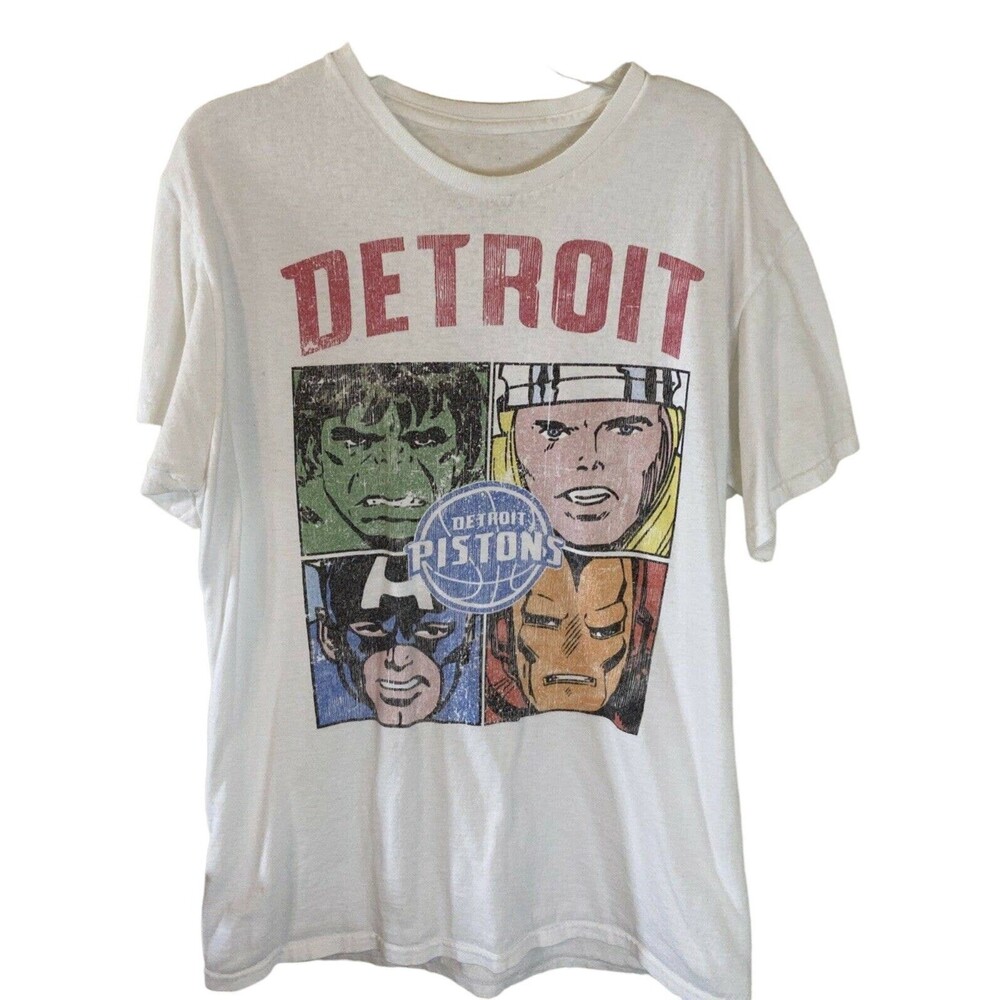 NBA Detroit Pistons Marvel Captain America Thor Hulk Iron Man White T-shirt, M